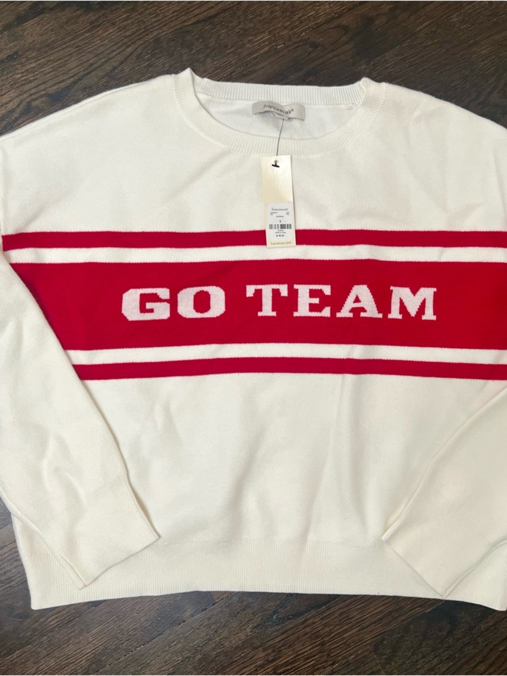 NWT Francesca's Collections White & Red 'GO TEAM' Crewneck Sweater